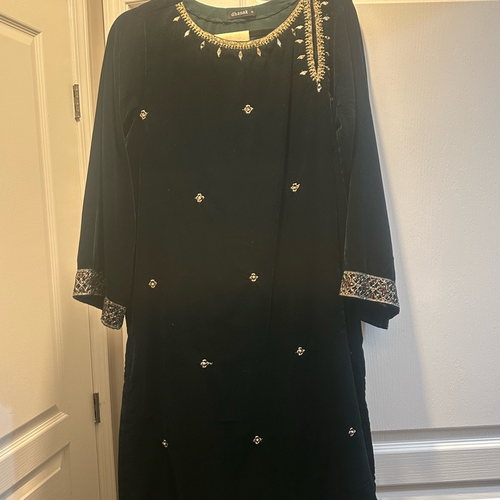 Dark green velour pakistani suit